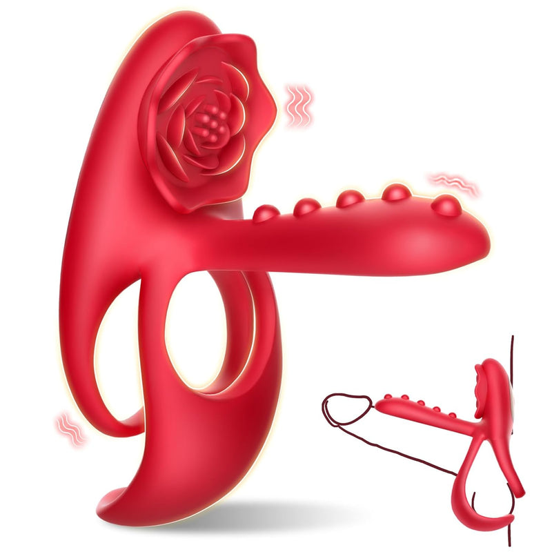 Vibrating Cock Ring With Rose Stimulation Tongue Sex Toys For Men,10 Vibration Modes With G Spot Vibrator Penis Ring Sexual Device Rings Adult Sex Toy For Male/GayFemaleCoupleSex Novelties