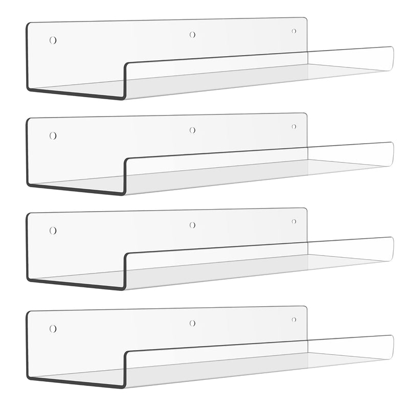 Clear Acrylic Shelves For Wall Storage, 15" Acrylic Floating Shelves Wall Moun