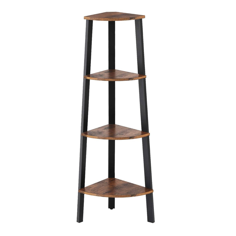 Corner Shelf, 4-Tier Industrial Ladder Bookcase, Storage Rack, Rustic Brown An