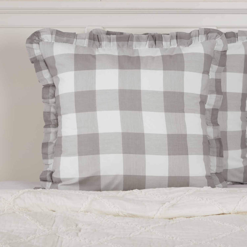 Madison Check Gray Euro Sham, 26" L X 26" W, Buffalo Check Gray And Ivory Bedd