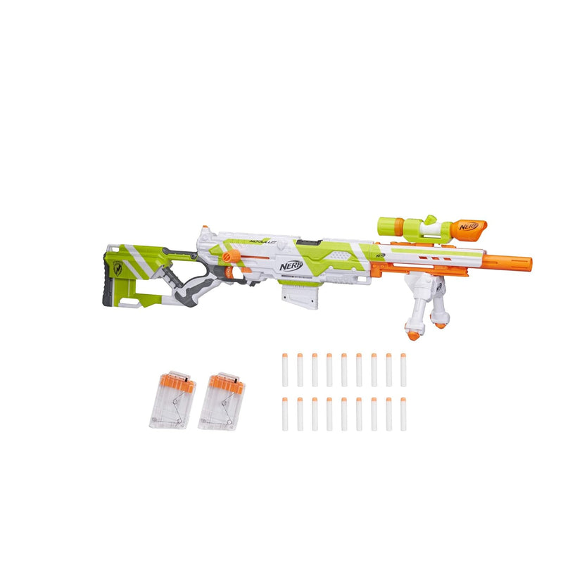 NERF Longstrike Modulus Toy Blaster with Barrel Extension, Bipod, Scopes, 1