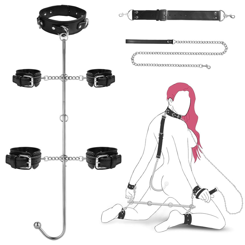 Anal Hook Sex Bondage Bdsm Kit, Bed Restraints Set With Traction Chain, Slave Leather Straps With Adjustable Handcuffs Collar Ankle Cuffs, Adult Sex Toys For Couples Women Sm Game Play
