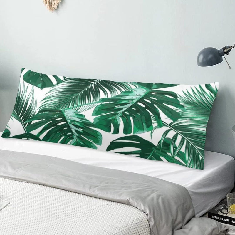 Tropical Leaf Body Pillow Cover Green Palm Leaves Summer Exotic Jungle Floral 