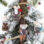 Set Of 4 Christmas Felt Mouse Ornaments, 5" Mini Mice With Brown Sweater For Christmas Tree Hanging, Wool Xmas Tabletop Decor, Animal Crafts For Holiday Easter Gifts Birthday Party Supply