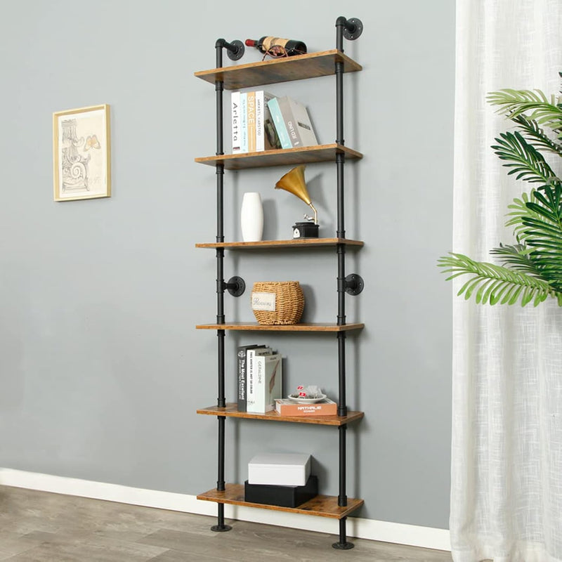 Industrial Pipe Shelving, 6-Tier Pipe Shelves Ladder Shelf, Modern Bookcase Wa