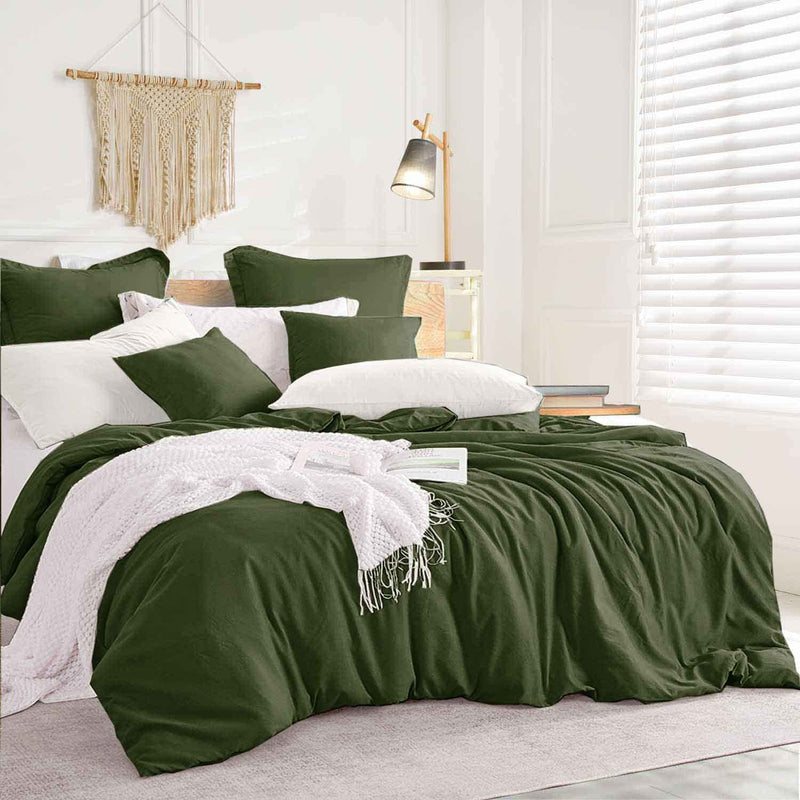 Green King Size Comforter Set, 3 Piece Dark Olive Aesthetic Modern Bedding Set
