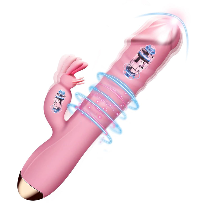 Telescopic Heating Tongue Licking Vibrators, Thrusting G Spot Rabbit Vibrator, 10 Tongue Licking Vibration Modes & 3 Stretching Modes, Adult Sex Toys For Women (Pink)