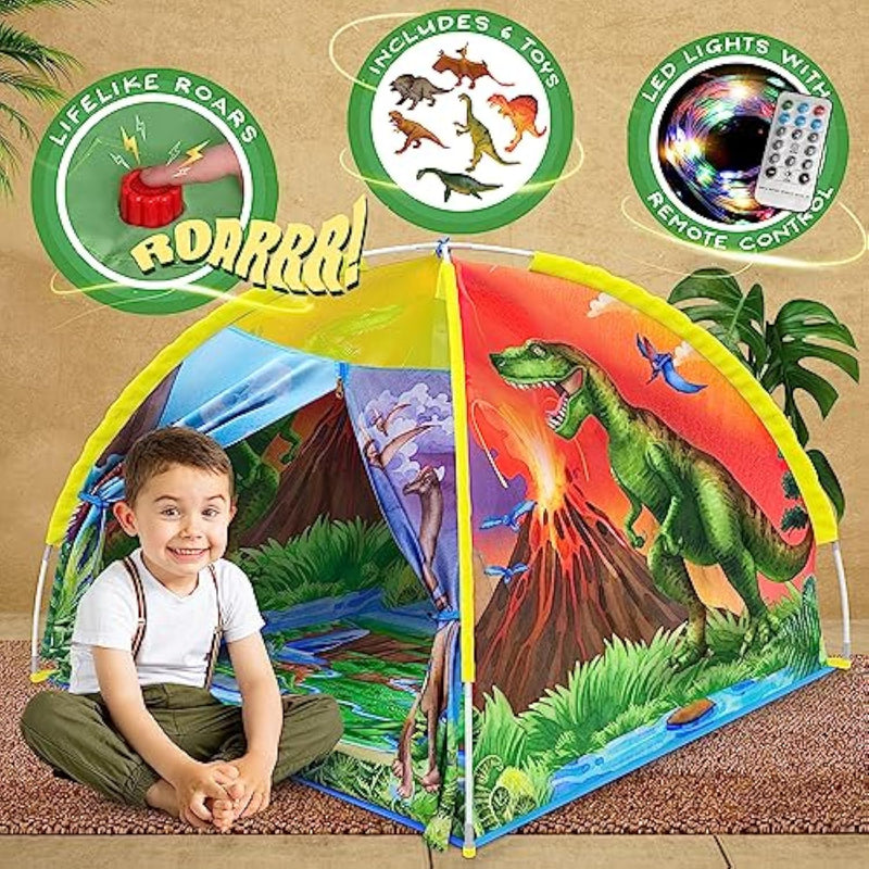 Dino Super Dome With Roar Button, Dinosaur Toys And Led Lights - Epic Dinosaur Tent For Kids Aged 3-12 Perfect For Indoor & Outdoor Adventures