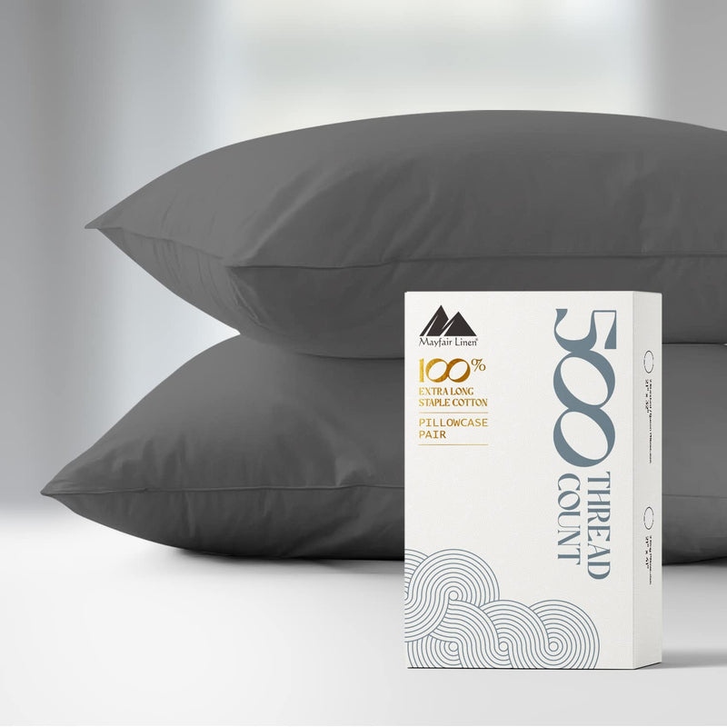 500 Thread Count 100% Cotton Pillow Cases Set Of 2 - Natural Cooling King Pill