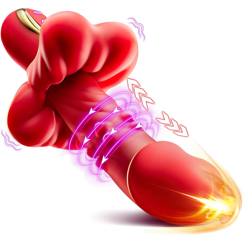 Vibrator Thrusting Dildo Sex Toys For Women - 3 In 1 Mouth-Shape Thrusting Vibrator With 10 Vibrating And 5 Thrusting & Rotaion Beads Modes For Clit G-Spot, Adult Sex Toys & Games For Women Couple