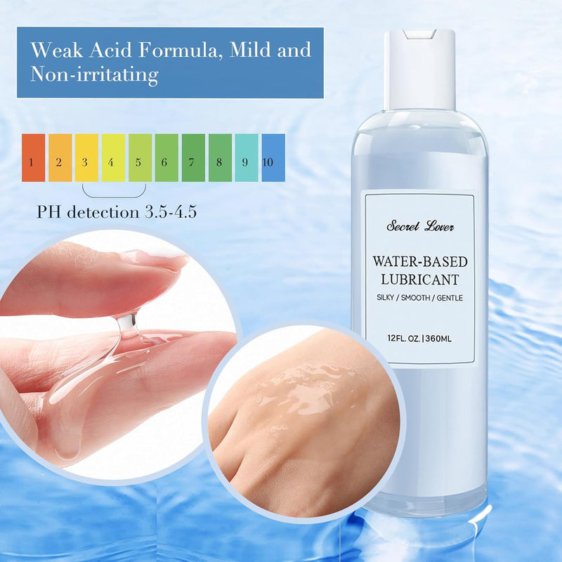Water-Based Personal Lubricant, Portable Silky Smooth Long-Lasting Lube For Women, Men, And Couples, Natural Ingredients Non-Staining, 12 Fl Oz