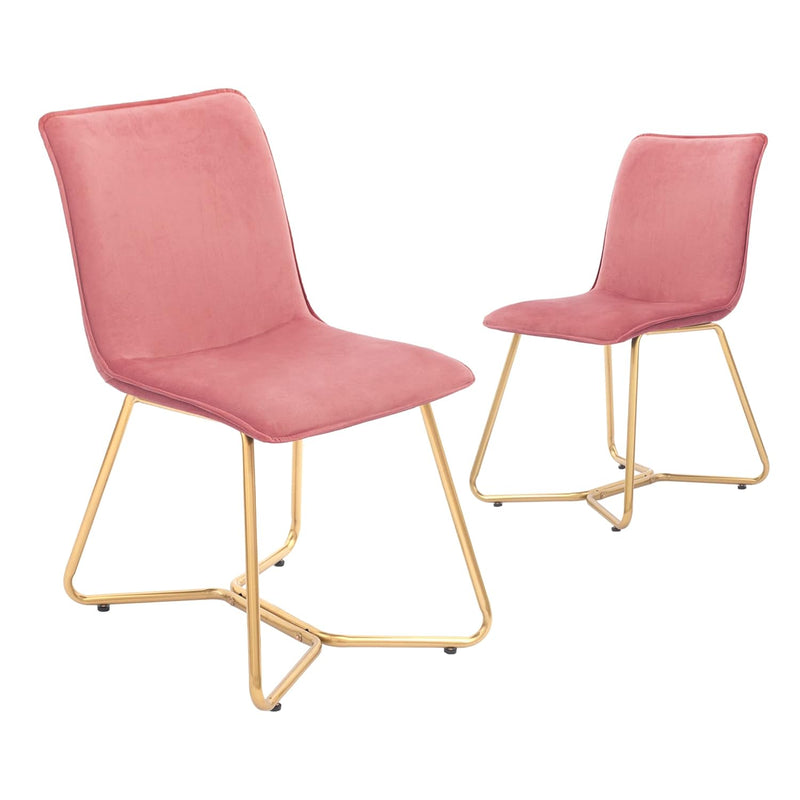 18Inch Upholstered Dining Chair With Polished Gold Metal Frame, Set Of 2, Pink