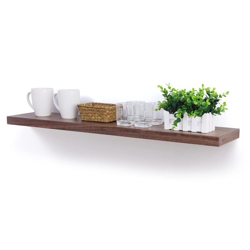 Rustic Walnut Floating Shelves, Long Natural Wooden Wall Shelves, Decor Wall M