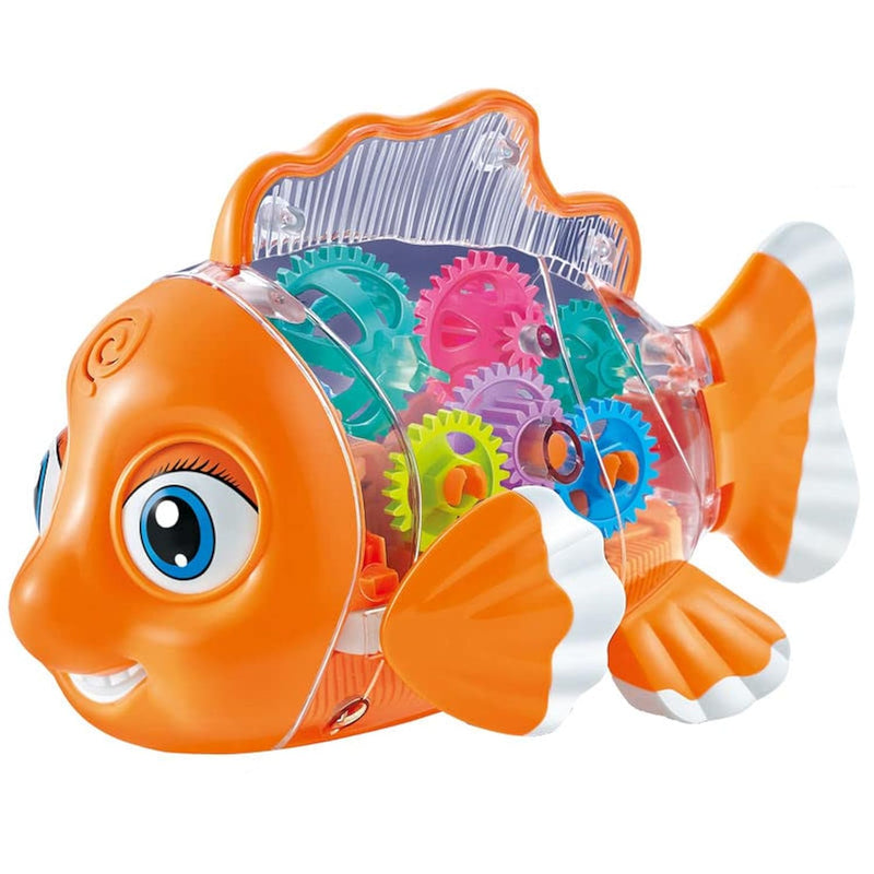 Nenekal Transparent Electric Gear Gold Fish Toddler Toys with Music & Light