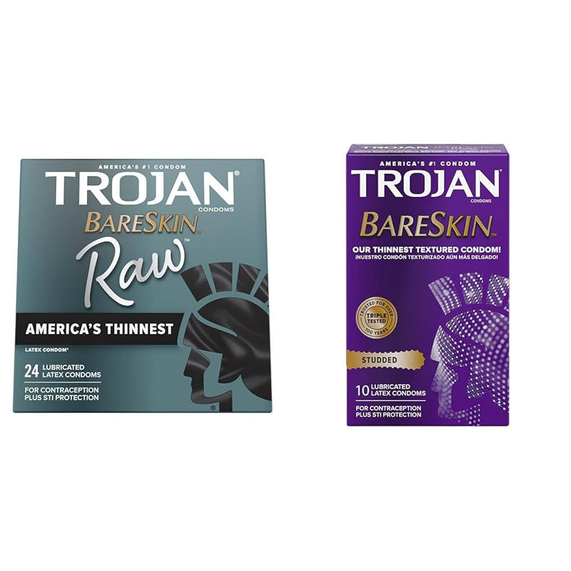 Bareskin Raw Thin Condoms 24 Count With Studded Bareskin Lubricated Condoms 10 Count