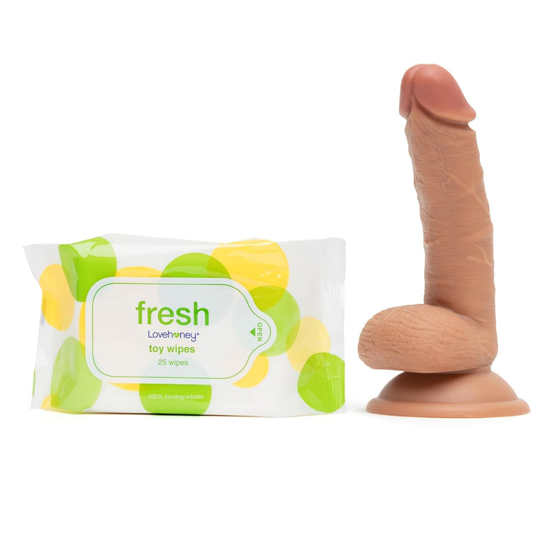 6 Inch Realistic Dildo Tan And Fresh Sex Toy & Body Wipes - Female Sex Toys Bundle