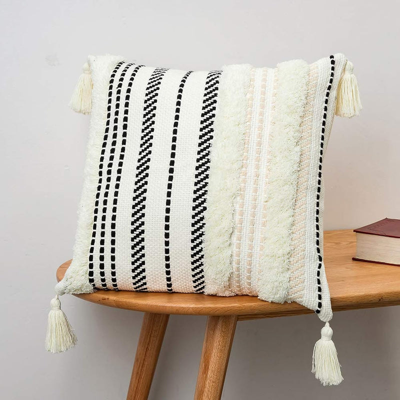 Morocco Tufted Boho Throw Pillow Cover 18X18 Inch - Cotton Woven Decorative Pi