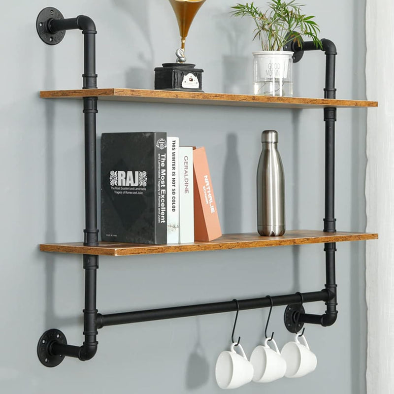 Industrial Pipe Shelving, Iron Pipe Shelves Bathroom Shelves With Towel Bar, R