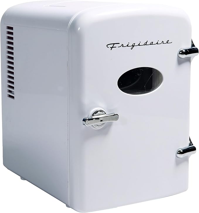 WHITE, Mini Portable Fridge, 4 Litres Capacity, Chills Six 12oz Cans, 100% Freon-Free & Eco Friendly, Beverage Cooler- White