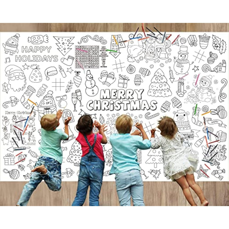 82 x 54 Inch Christmas Giant Coloring Tablecloth, Reusable Holiday Poster for Kids