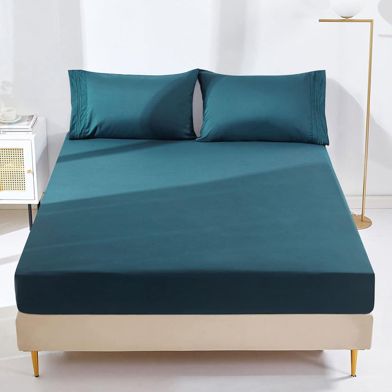 Fitted Sheet Full With Pillowcase, Premium 1800 Thread Count Brushed Microfibe