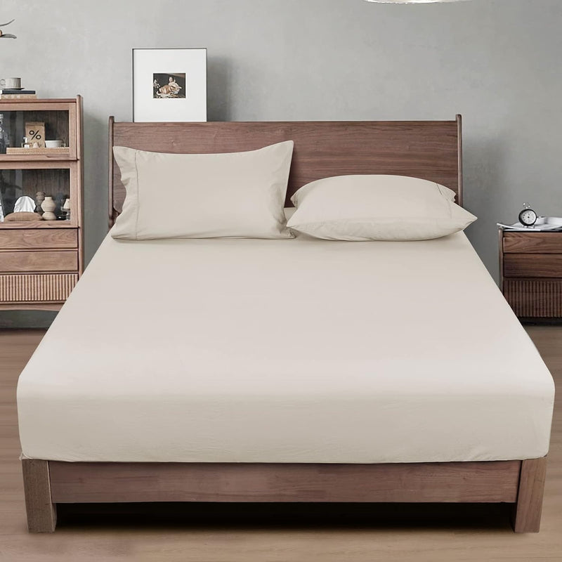 100% Washed Cotton Fitted Sheet Queen Size - Linen Like Cozy Soft Bottom Sheet