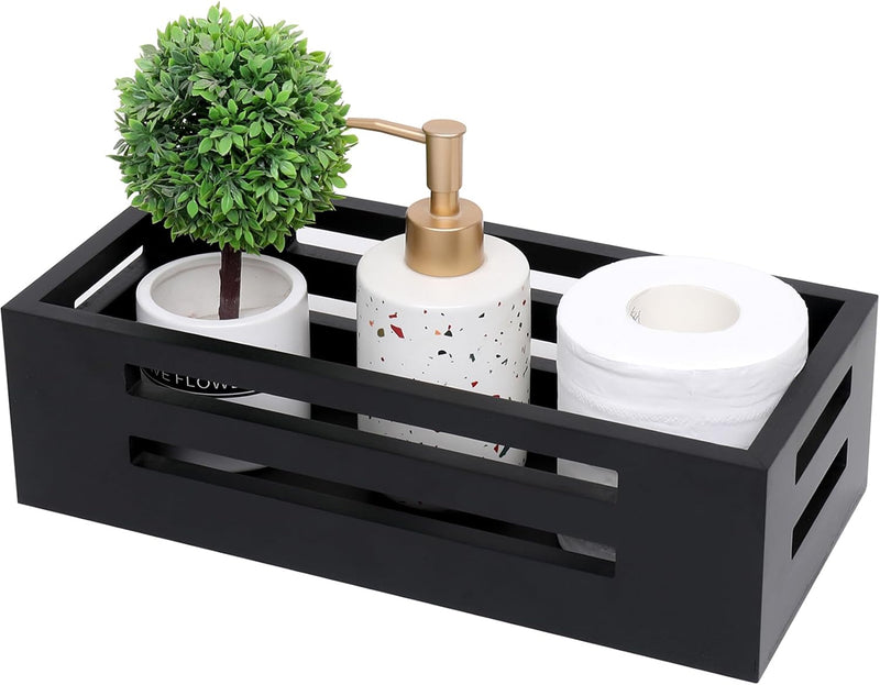 Black Decor Box Bathroom Toilet Tank Basket Topper,Wood Bathroom Baskets,Back of Toilet Storage Basket for Toilet Paper Storage