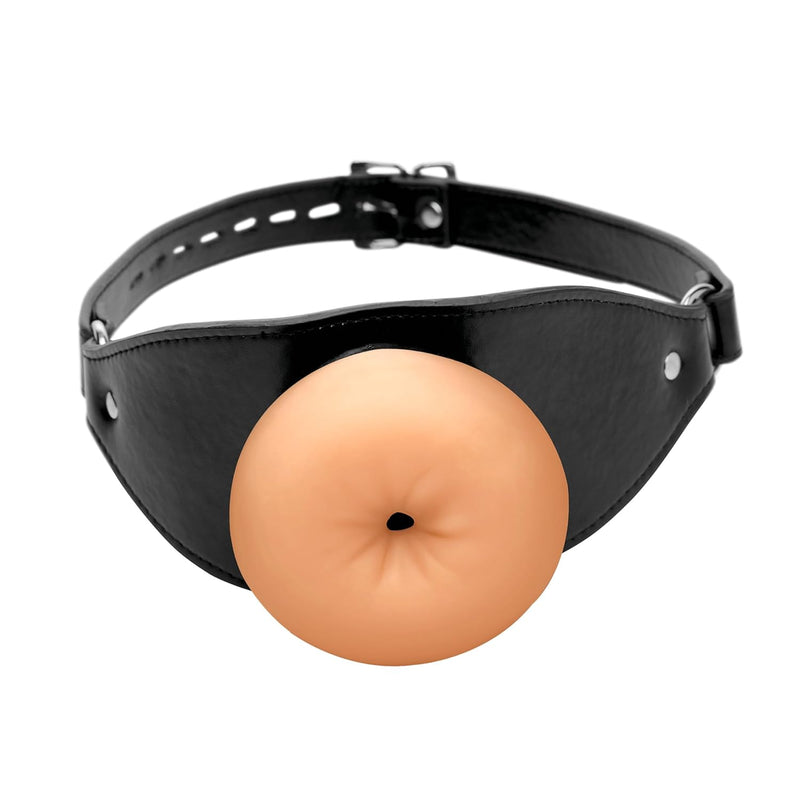 Ass Face Mouth Gag For Men, Women, & Couples. Vegan-Friendly And Keeps Mouth Open. Nickel-Free Metal Buckles. Squishy, Tpe Booty-Hole Gag. 1 Piece, Black & Light.