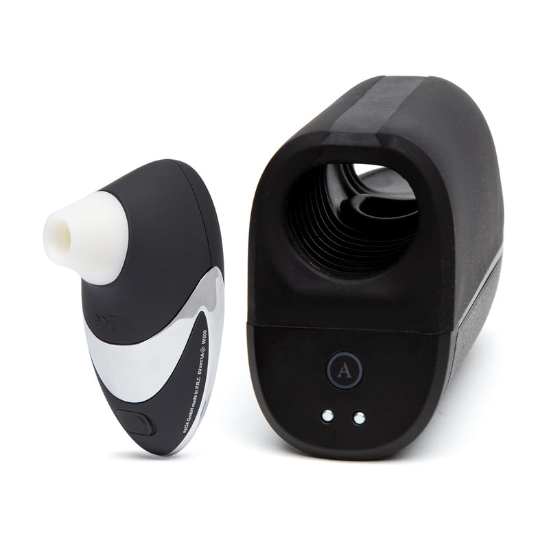 W500 Clitoris Vibrator Suction Toy Black/Chrome & Pjur Aqua Water Based Personal Lubricant 3.4 Fl Oz - Female Sex Toys Bundle