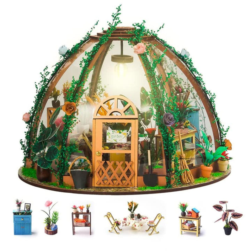 Diy Miniature Dollhouse Greenhouse Room Kit, Wooden Diorama Book Nook Craft