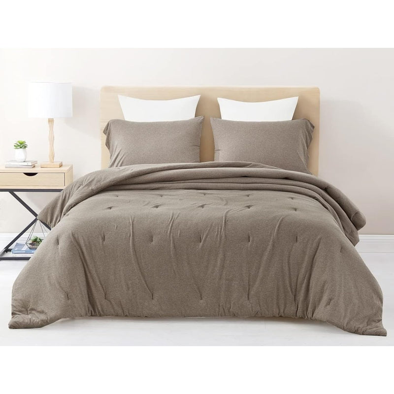 Asher 2-Piece Heather Jersey Knit Cotton Comforter Set - Solid Reversible Ligh