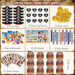 109 Pcs Pirate Party Favors Supplies Tattoo Stickers Bracelet Diamonds Coins Eye Patch Hat Gift Box For Kids Adults Pirate Themed Party Christmas Cosplay Birthday Goodie Bag Fillers