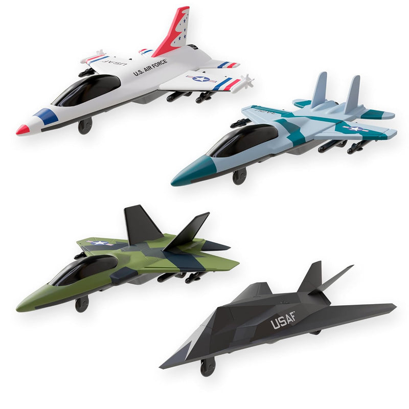 United Sates Air Force 4 Pack Toy Jet Squadron Die Cast Airplanes, Pull Bac
