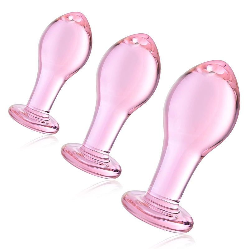 3Pcs Set Pink Crystal Anal Butt Plug Small + Medium + Big Set Glass Anal Plug Sex Toys Anal Masturbation Butt Expander Anal Trainer Sex Wand For Women Men Couples Lover Stimulation Butt Toys