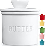 French Butter Crock with Lid, Get on Demand Spreadable Butter, Ceramic Butter Keeper to Leave on Counter with Water Line, White