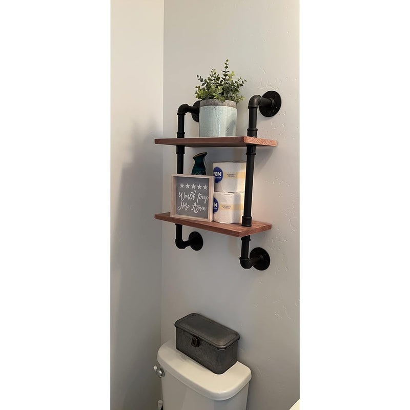 Industrial Pipe Floating Bathroom Shelves Rustic Wood Ladder Bookshelf Wall Mo
