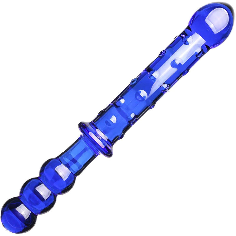 Crystal Glass Pleasure Wand Dildo Penis - Store - Blue Glass Dotted Double Head Design Personal Massager Anal Sex Toy (Blue)