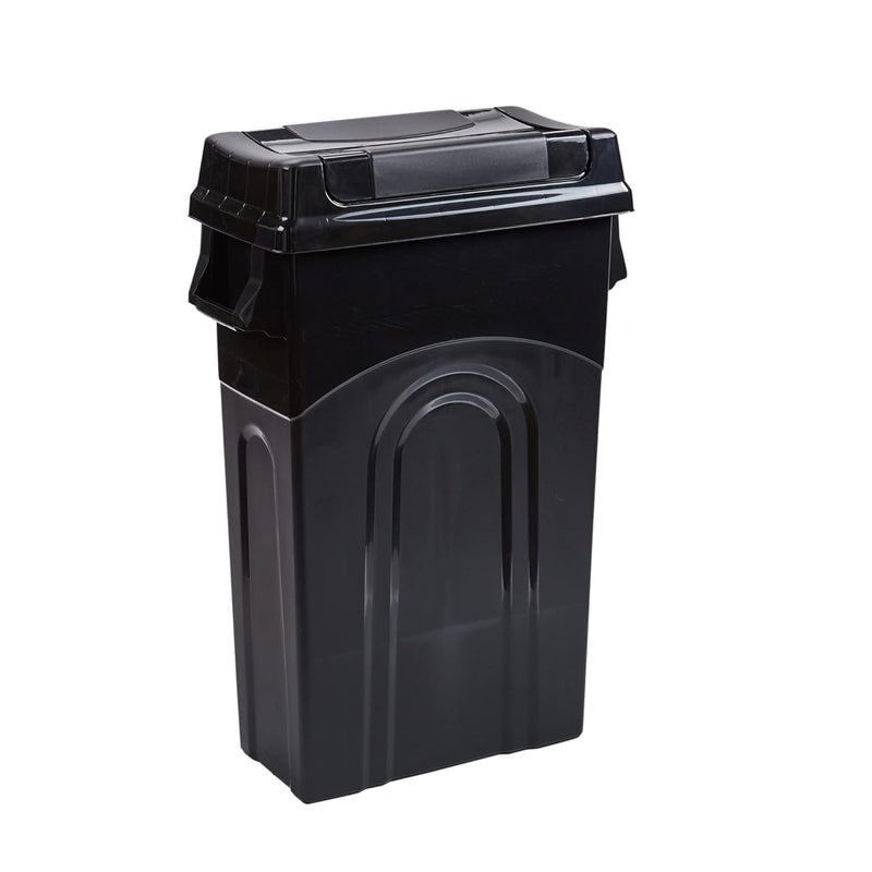 Highboy Waste Container With Swing Lid, 23 Gallon, Space Saving Slim Profile And