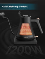 Professional Gooseneck Kettles, 0.9L/30oz, 0.65mm Ultra-Fine Spout, Precise Water Flow Control, 304 Stainless Steel Inner, Auto Shut-Off, Boil Dry Protection, Matte Black