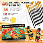 24 Metallic Colors Acrylic Paint Set, 40 Pcs, 2oz/60ml Bottles, Rich Pigments