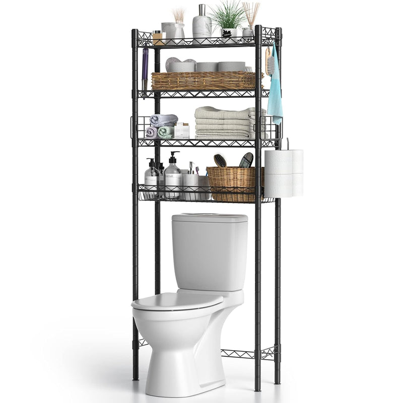 Over Toilet Bathroom Organizer, 4-Tier Over The Toilet Storage Shelf Adjustabl