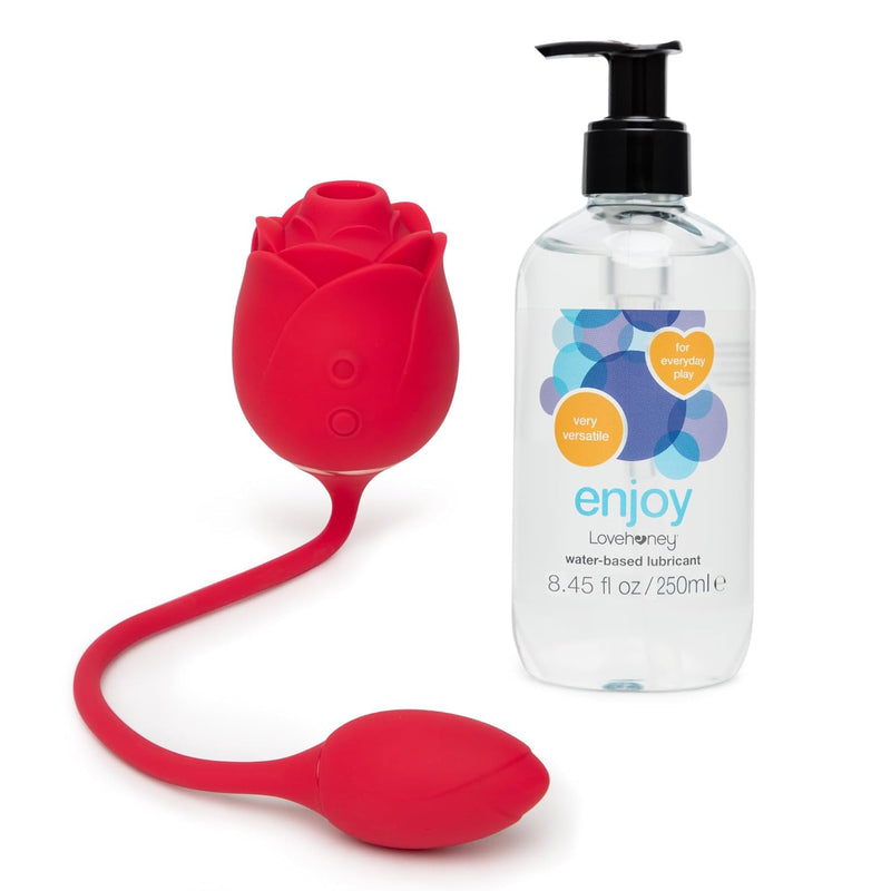 Rose Glow Dual Stimulation Pleasure Air Rose Toy & Egg Vibrator And Enjoy Water Based Lube 8.5 Fl Oz - Couples Sex Toys Bundle