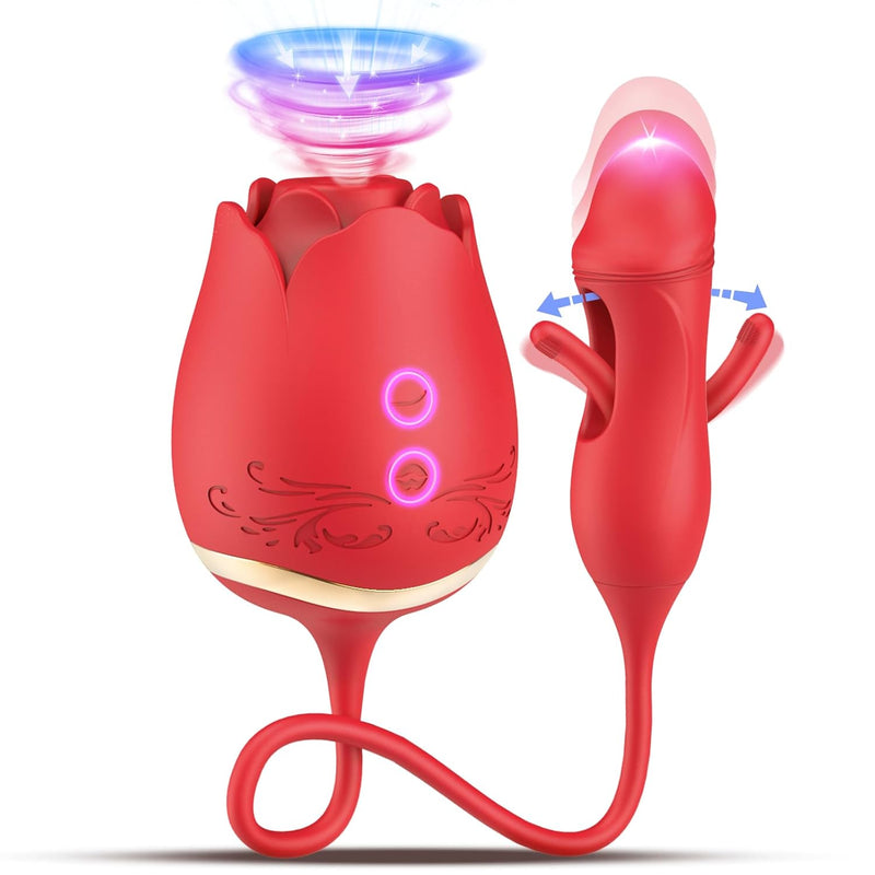 Rose Sex Toys Sucking Vibrator, G Spot Dildo Vibrator For Women With 10 Suctions 10 Flapping Modes, Rose Sex Stimulator Adult Sex Toy, Red Clit Vibrator