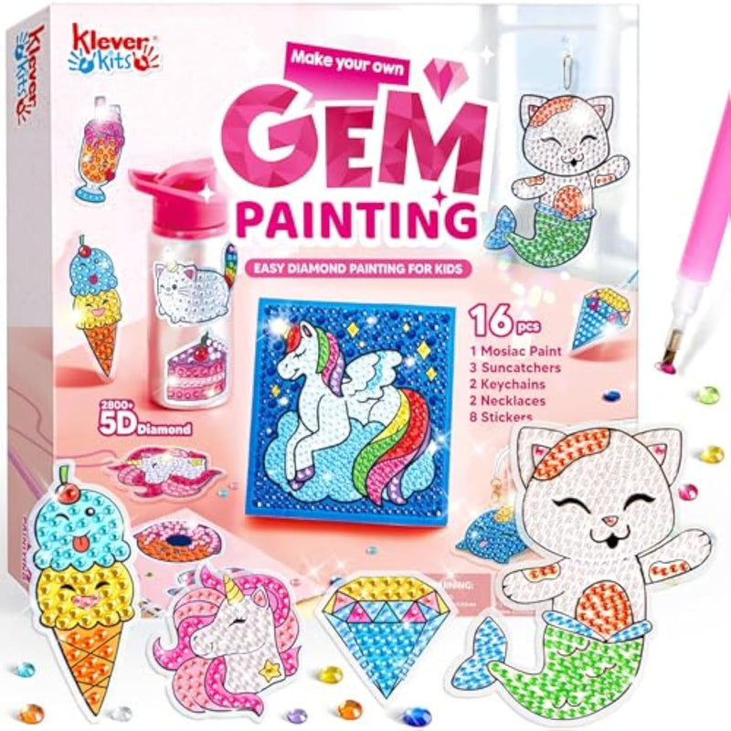 16 Projects Diamond Art Kit for Kids, 5D Gem Painting Craft Set for Girls Ages 6-12