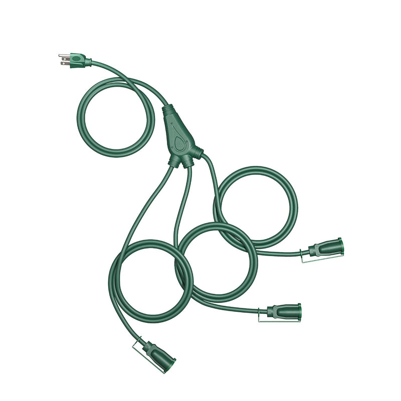 Outdoor Extension Cord 1 To 3 Splitter For Christmas, Total 12Ft, 13A 125V 162