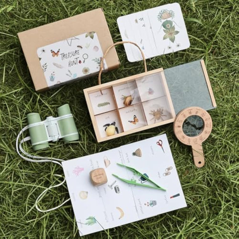 Wooden Scavenger Hunt For Kids Ages 4-8, 6-In-1 Explorer Kit, Bug Catching Kit With Scavenger Hunt Cards, Storage Box, Dice, Magnifying Glass, Indoor/Outdoor Games For Kids Ages 4+