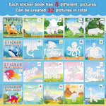 4 Pcs Paint by Sticker Books, 32 Dinosaur, Unicorn & Ocean Animal Pictures