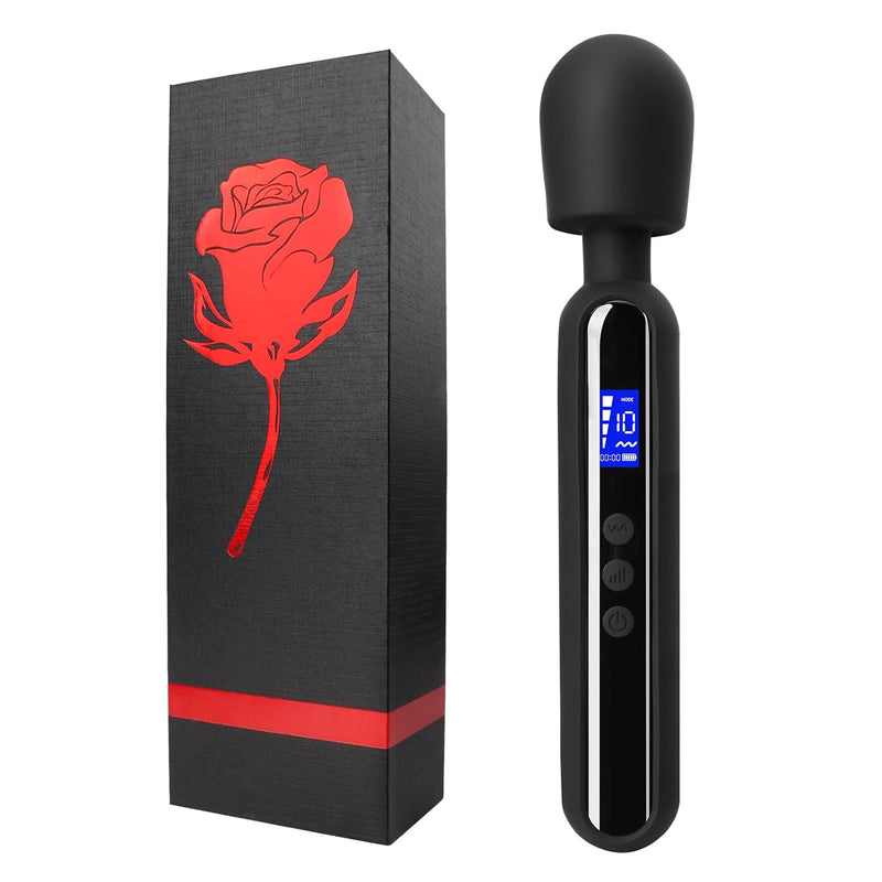 Vibrator Wand Sex Toy Personal Massager,Wand Vibrator & Clit Stimulator Vibrator With Display,Adult Sex Toy 10 Patterns & 4 Speeds Of Pleasure For Women Female (Black)