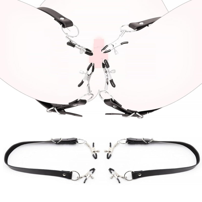 Labia Spreader For Women, Bdsm Pussy Clamp Nipple Clamps Clitoral Clips With Adjustable Leather Straps Rubber Tips, Fetish Bondage Vagina Stimulator Role Play Adult Kinky Sex Toys 15-27Inches, Black