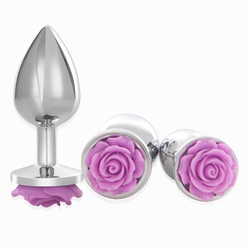 Anal Butt Plug,3Pcs Set Safety Metal Anal Butt PlugAnal Rose Sex Toy, Adult Beginners To Advanced Men WomenPink